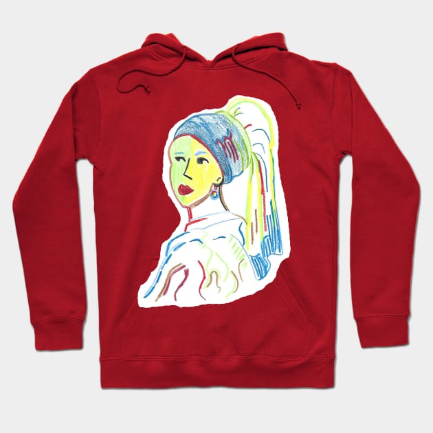 Girl with the pearl earring - Colorful pencil drawing Hoodie by Le petit fennec